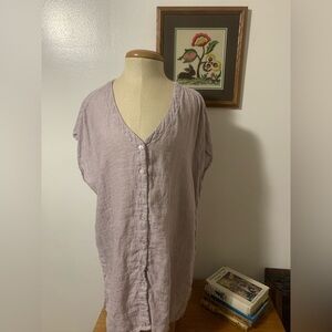 Jones &Co Jones New York Lavender V-Neck 100% Linen Button Up Sheath Tunic Top L